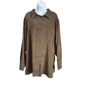 Sag Harbor Faux Suede Button Down Shirt